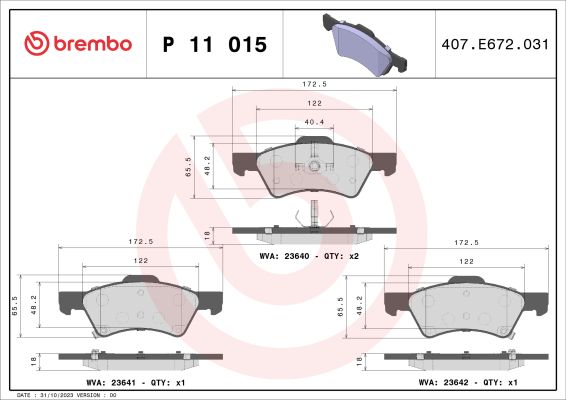 A.B.S. P 11 015 BREMBO Bremsbelagsatz, Scheibenbremse